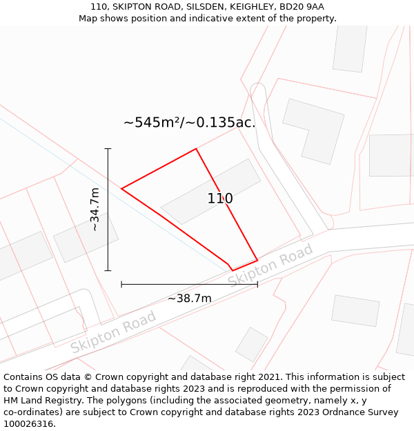 110, SKIPTON ROAD, SILSDEN, KEIGHLEY, BD20 9AA: Plot and title map