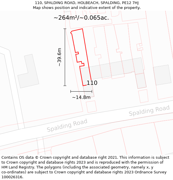 110, SPALDING ROAD, HOLBEACH, SPALDING, PE12 7HJ: Plot and title map