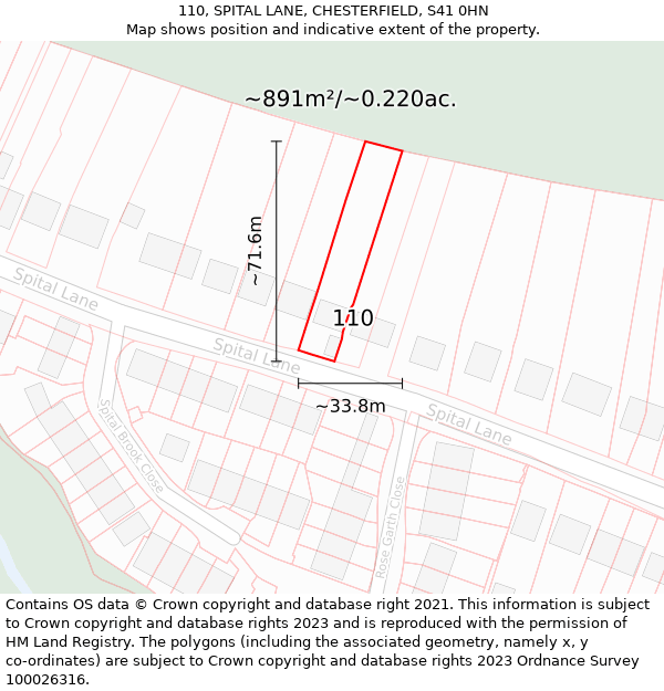 110, SPITAL LANE, CHESTERFIELD, S41 0HN: Plot and title map