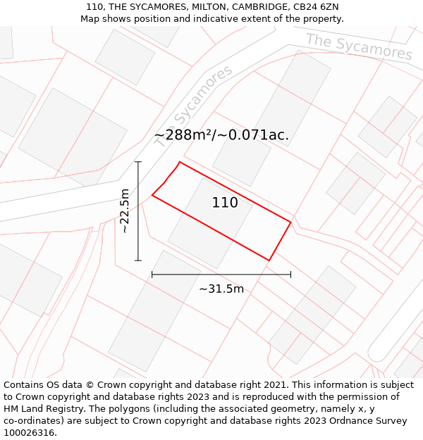 110, THE SYCAMORES, MILTON, CAMBRIDGE, CB24 6ZN: Plot and title map