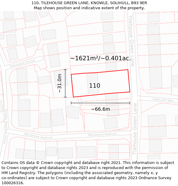 110, TILEHOUSE GREEN LANE, KNOWLE, SOLIHULL, B93 9ER: Plot and title map