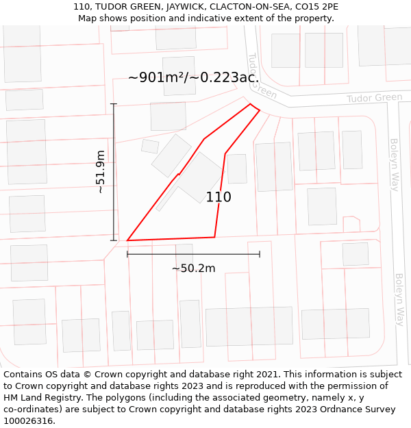 110, TUDOR GREEN, JAYWICK, CLACTON-ON-SEA, CO15 2PE: Plot and title map