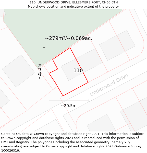 110, UNDERWOOD DRIVE, ELLESMERE PORT, CH65 6TN: Plot and title map