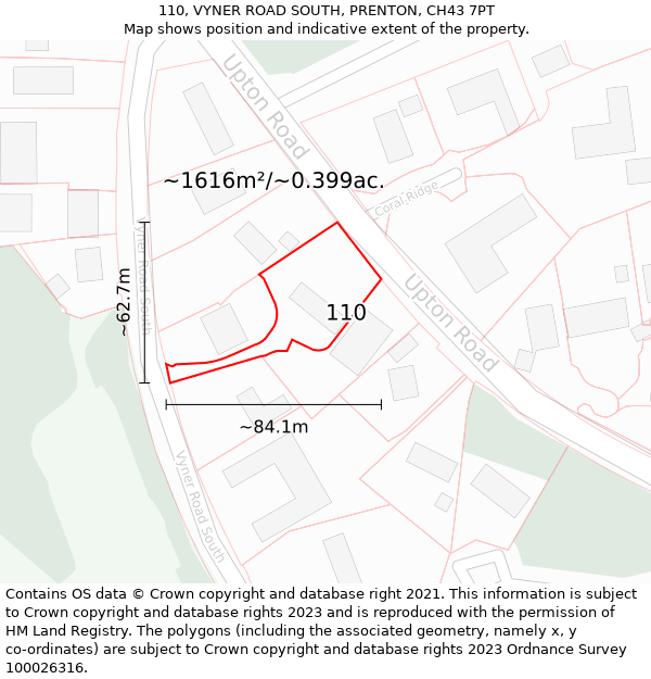 110, VYNER ROAD SOUTH, PRENTON, CH43 7PT: Plot and title map