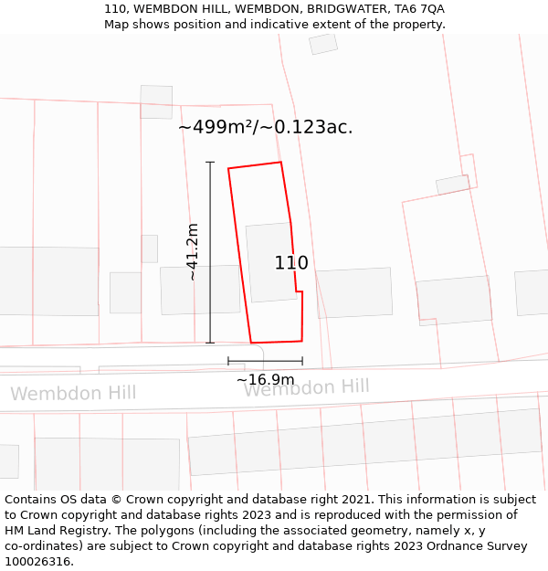 110, WEMBDON HILL, WEMBDON, BRIDGWATER, TA6 7QA: Plot and title map