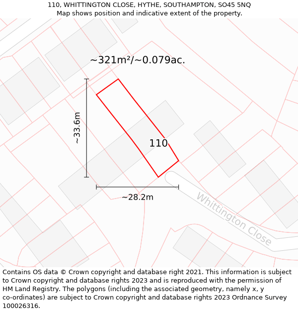 110, WHITTINGTON CLOSE, HYTHE, SOUTHAMPTON, SO45 5NQ: Plot and title map