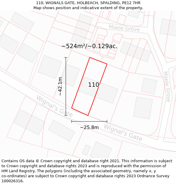 110, WIGNALS GATE, HOLBEACH, SPALDING, PE12 7HR: Plot and title map