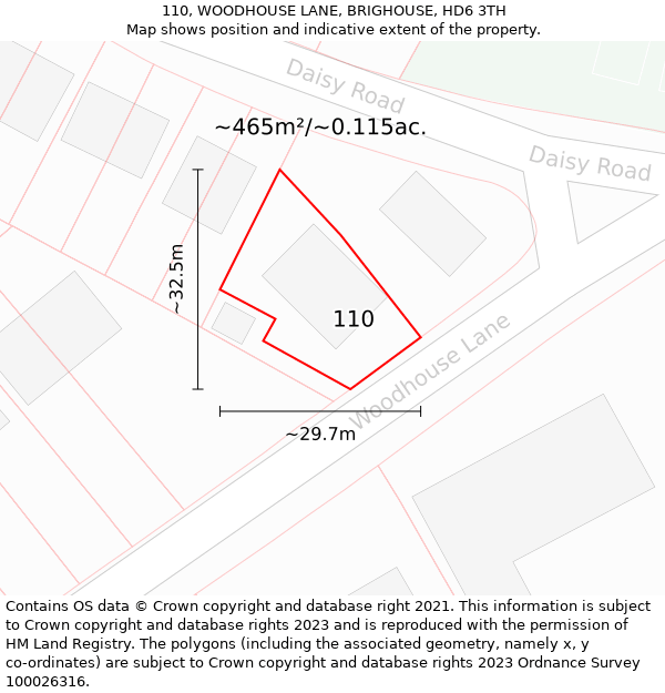 110, WOODHOUSE LANE, BRIGHOUSE, HD6 3TH: Plot and title map