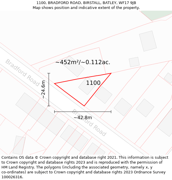 1100, BRADFORD ROAD, BIRSTALL, BATLEY, WF17 9JB: Plot and title map