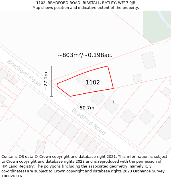 1102, BRADFORD ROAD, BIRSTALL, BATLEY, WF17 9JB: Plot and title map