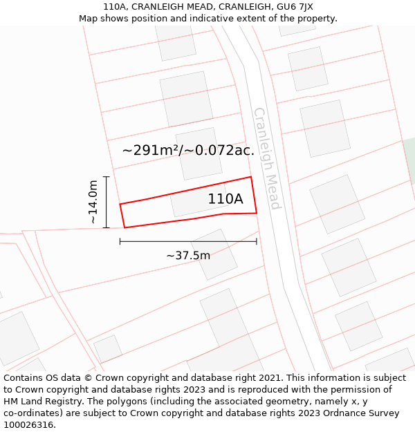 110A, CRANLEIGH MEAD, CRANLEIGH, GU6 7JX: Plot and title map