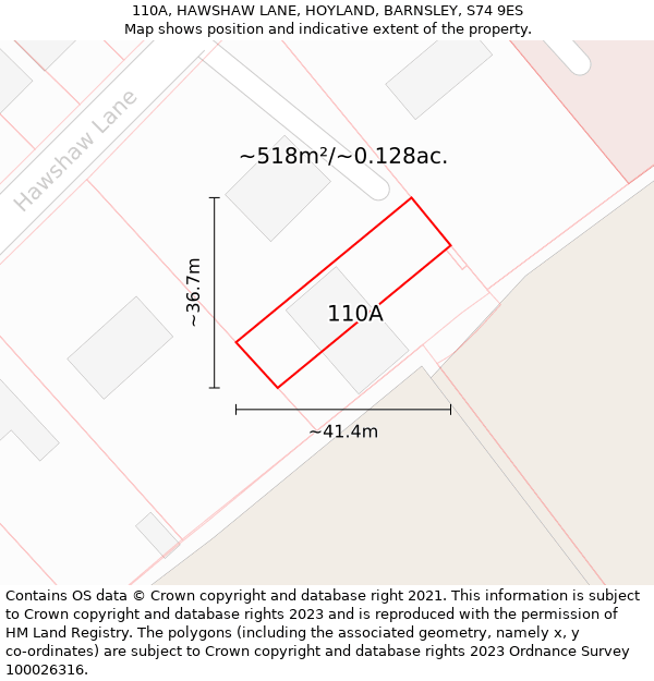 110A, HAWSHAW LANE, HOYLAND, BARNSLEY, S74 9ES: Plot and title map