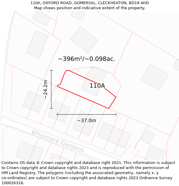 110A, OXFORD ROAD, GOMERSAL, CLECKHEATON, BD19 4HD: Plot and title map