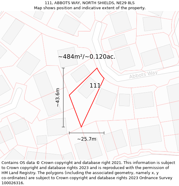 111, ABBOTS WAY, NORTH SHIELDS, NE29 8LS: Plot and title map