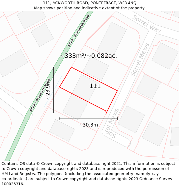 111, ACKWORTH ROAD, PONTEFRACT, WF8 4NQ: Plot and title map