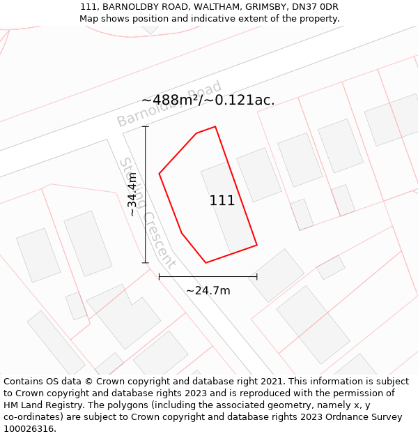 111, BARNOLDBY ROAD, WALTHAM, GRIMSBY, DN37 0DR: Plot and title map