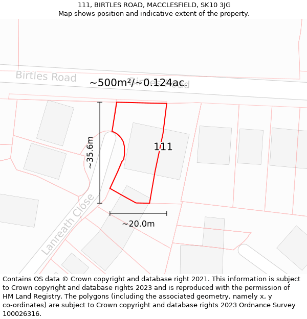 111, BIRTLES ROAD, MACCLESFIELD, SK10 3JG: Plot and title map