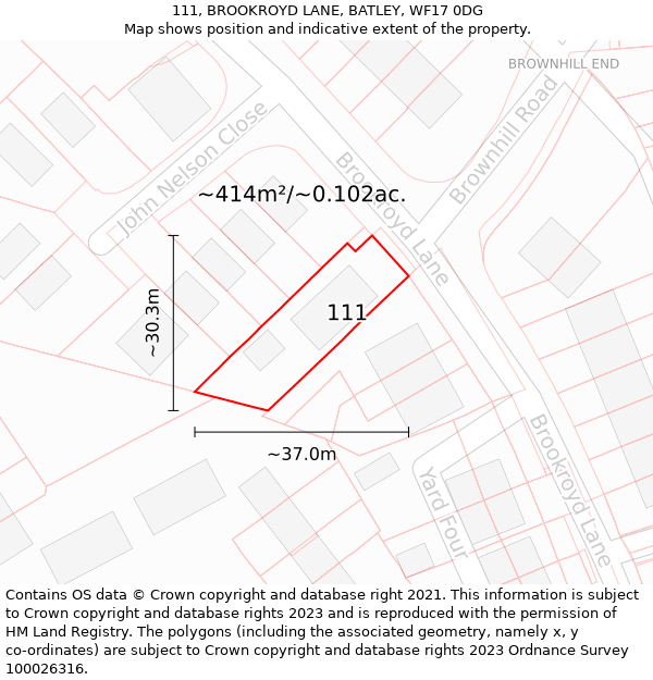 111, BROOKROYD LANE, BATLEY, WF17 0DG: Plot and title map