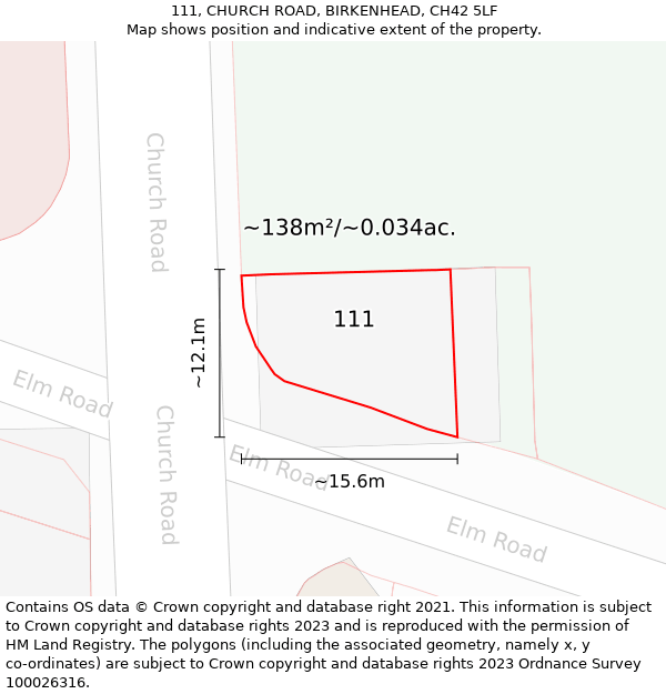 111, CHURCH ROAD, BIRKENHEAD, CH42 5LF: Plot and title map