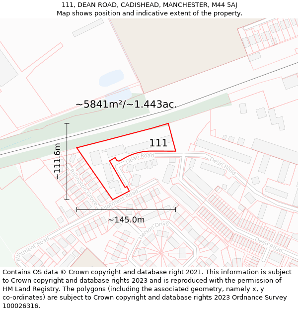 111, DEAN ROAD, CADISHEAD, MANCHESTER, M44 5AJ: Plot and title map