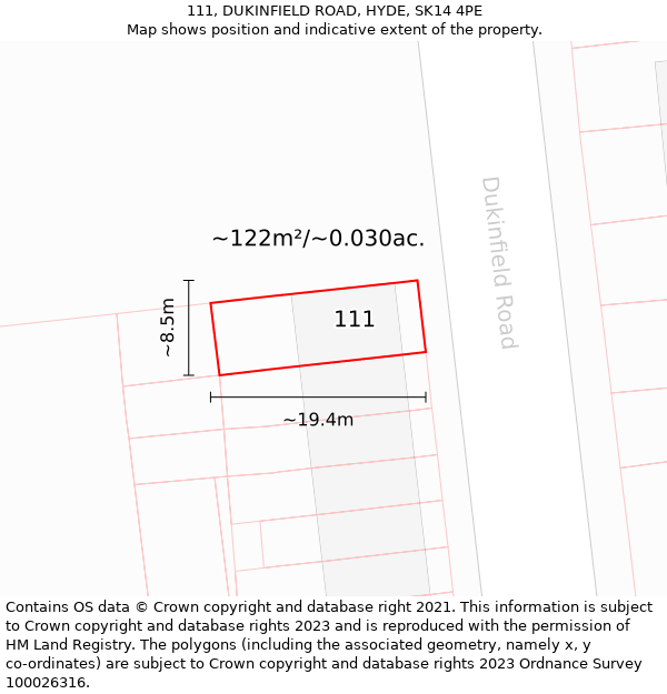 111, DUKINFIELD ROAD, HYDE, SK14 4PE: Plot and title map