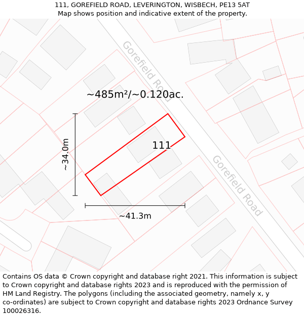 111, GOREFIELD ROAD, LEVERINGTON, WISBECH, PE13 5AT: Plot and title map