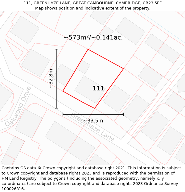 111, GREENHAZE LANE, GREAT CAMBOURNE, CAMBRIDGE, CB23 5EF: Plot and title map