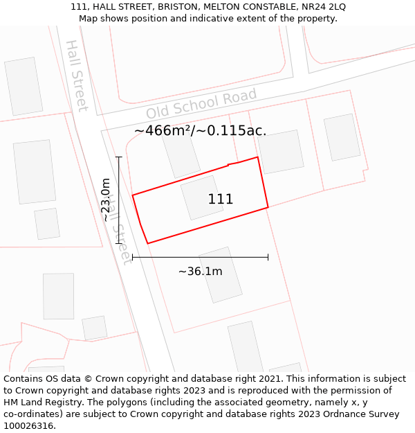 111, HALL STREET, BRISTON, MELTON CONSTABLE, NR24 2LQ: Plot and title map