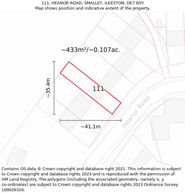 111, HEANOR ROAD, SMALLEY, ILKESTON, DE7 6DY: Plot and title map