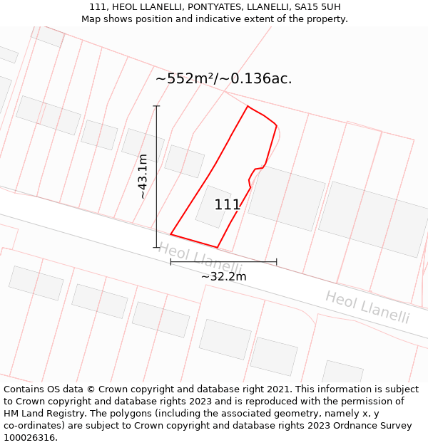 111, HEOL LLANELLI, PONTYATES, LLANELLI, SA15 5UH: Plot and title map