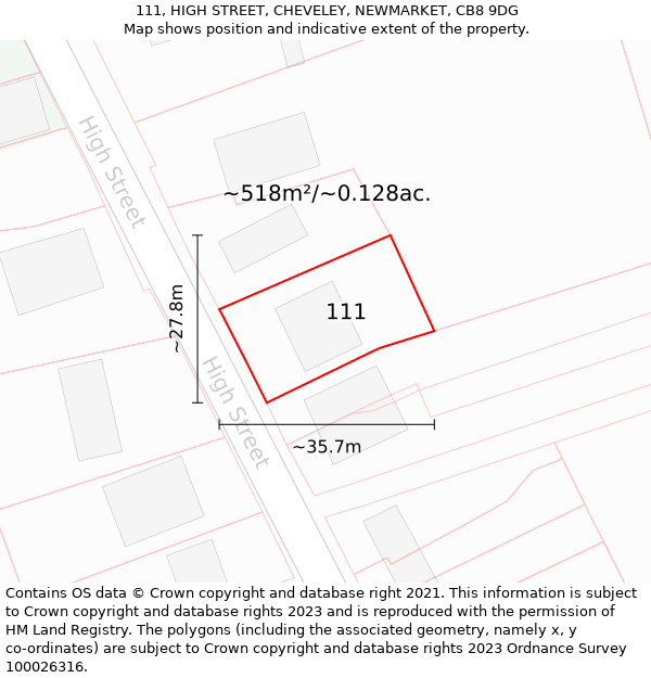 111, HIGH STREET, CHEVELEY, NEWMARKET, CB8 9DG: Plot and title map