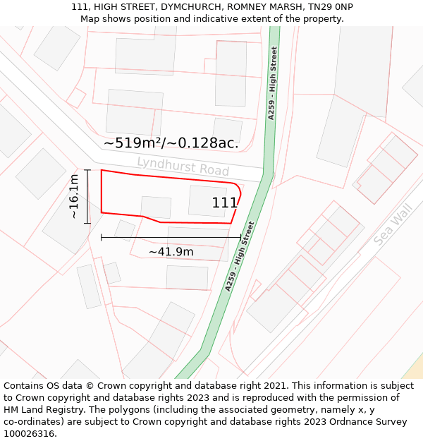 111, HIGH STREET, DYMCHURCH, ROMNEY MARSH, TN29 0NP: Plot and title map