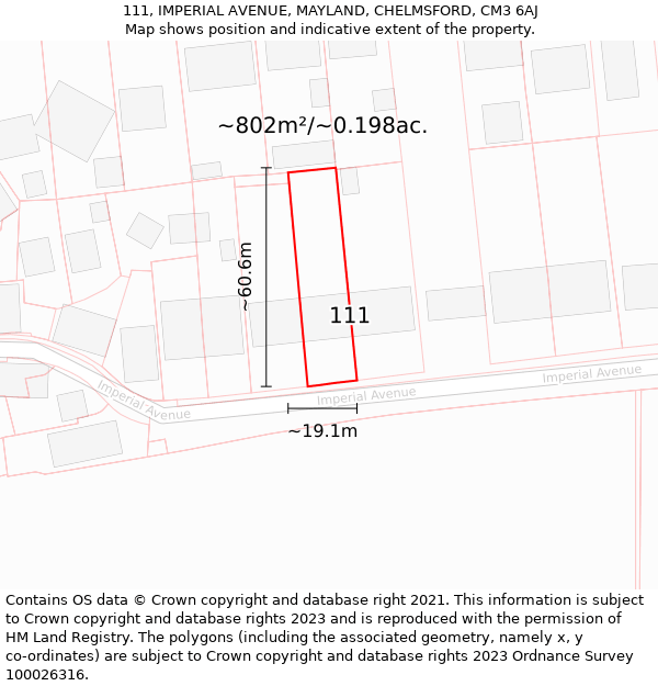 111, IMPERIAL AVENUE, MAYLAND, CHELMSFORD, CM3 6AJ: Plot and title map