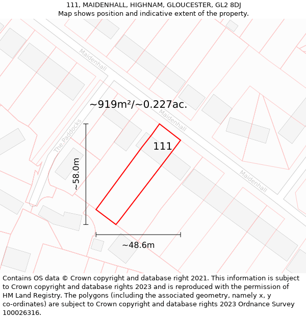 111, MAIDENHALL, HIGHNAM, GLOUCESTER, GL2 8DJ: Plot and title map