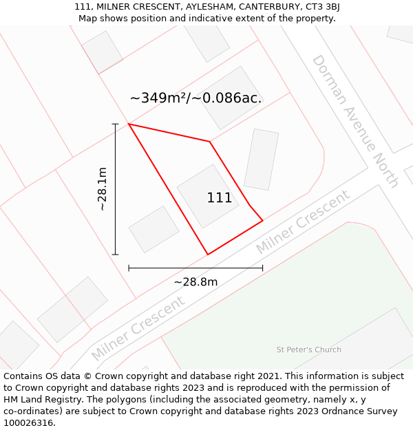 111, MILNER CRESCENT, AYLESHAM, CANTERBURY, CT3 3BJ: Plot and title map