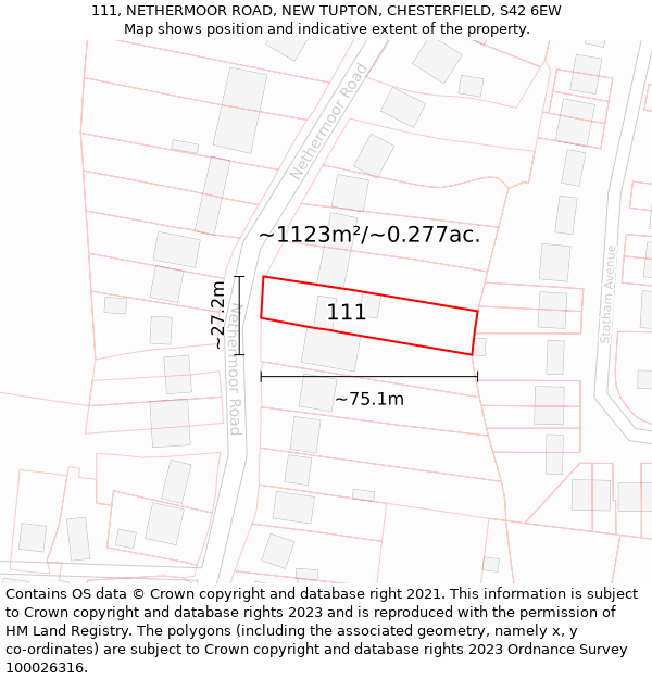 111, NETHERMOOR ROAD, NEW TUPTON, CHESTERFIELD, S42 6EW: Plot and title map