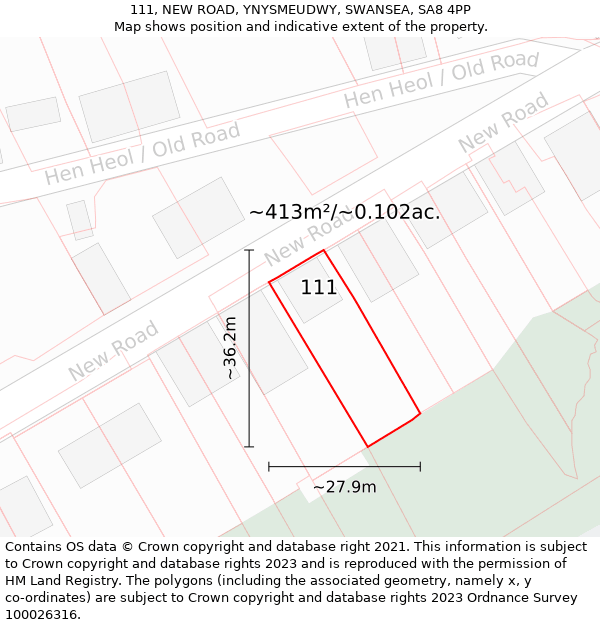 111, NEW ROAD, YNYSMEUDWY, SWANSEA, SA8 4PP: Plot and title map