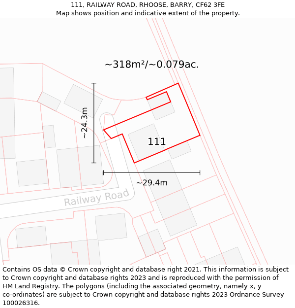 111, RAILWAY ROAD, RHOOSE, BARRY, CF62 3FE: Plot and title map