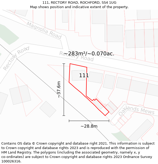 111, RECTORY ROAD, ROCHFORD, SS4 1UG: Plot and title map