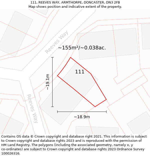 111, REEVES WAY, ARMTHORPE, DONCASTER, DN3 2FB: Plot and title map