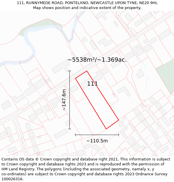 111, RUNNYMEDE ROAD, PONTELAND, NEWCASTLE UPON TYNE, NE20 9HL: Plot and title map