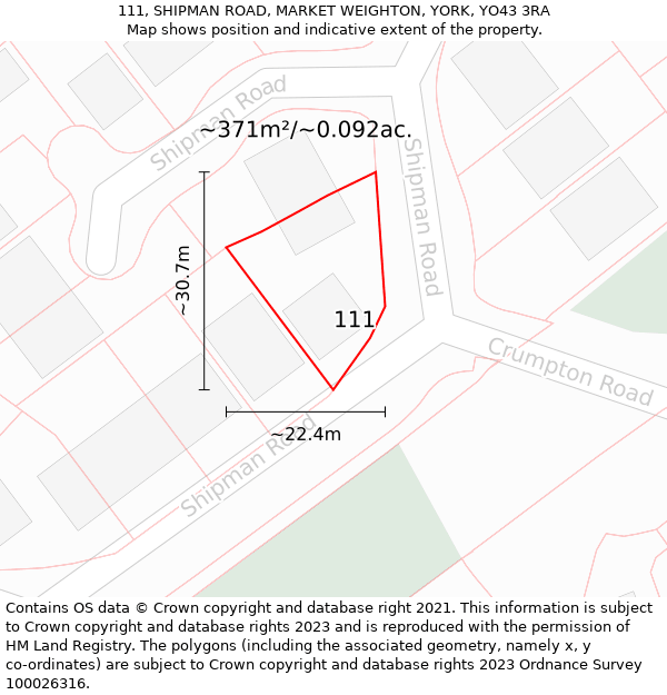 111, SHIPMAN ROAD, MARKET WEIGHTON, YORK, YO43 3RA: Plot and title map