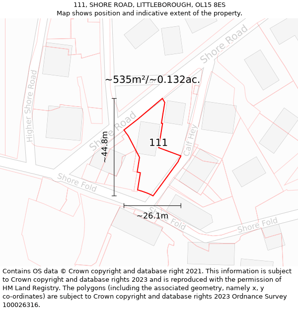 111, SHORE ROAD, LITTLEBOROUGH, OL15 8ES: Plot and title map