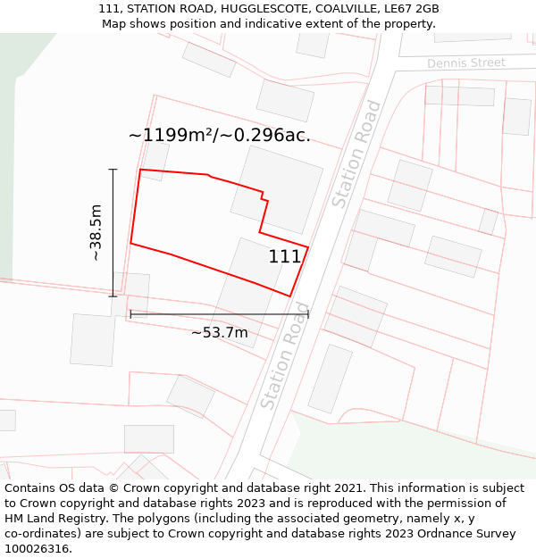 111, STATION ROAD, HUGGLESCOTE, COALVILLE, LE67 2GB: Plot and title map