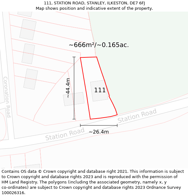 111, STATION ROAD, STANLEY, ILKESTON, DE7 6FJ: Plot and title map