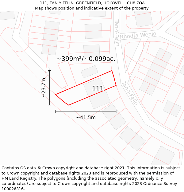 111, TAN Y FELIN, GREENFIELD, HOLYWELL, CH8 7QA: Plot and title map