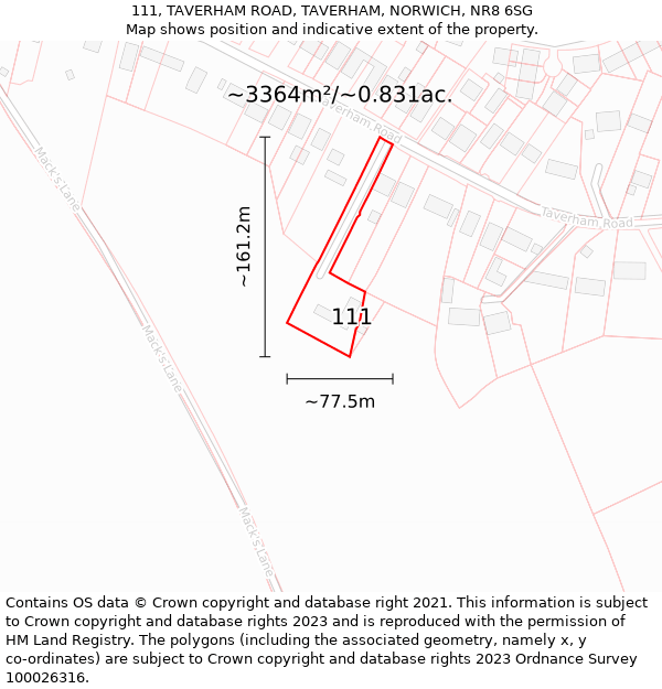 111, TAVERHAM ROAD, TAVERHAM, NORWICH, NR8 6SG: Plot and title map