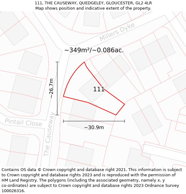 111, THE CAUSEWAY, QUEDGELEY, GLOUCESTER, GL2 4LR: Plot and title map