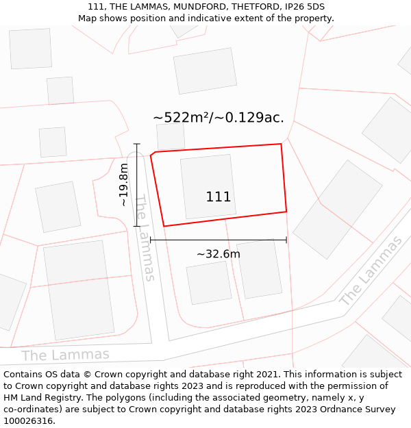 111, THE LAMMAS, MUNDFORD, THETFORD, IP26 5DS: Plot and title map