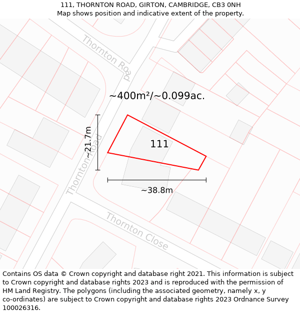 111, THORNTON ROAD, GIRTON, CAMBRIDGE, CB3 0NH: Plot and title map